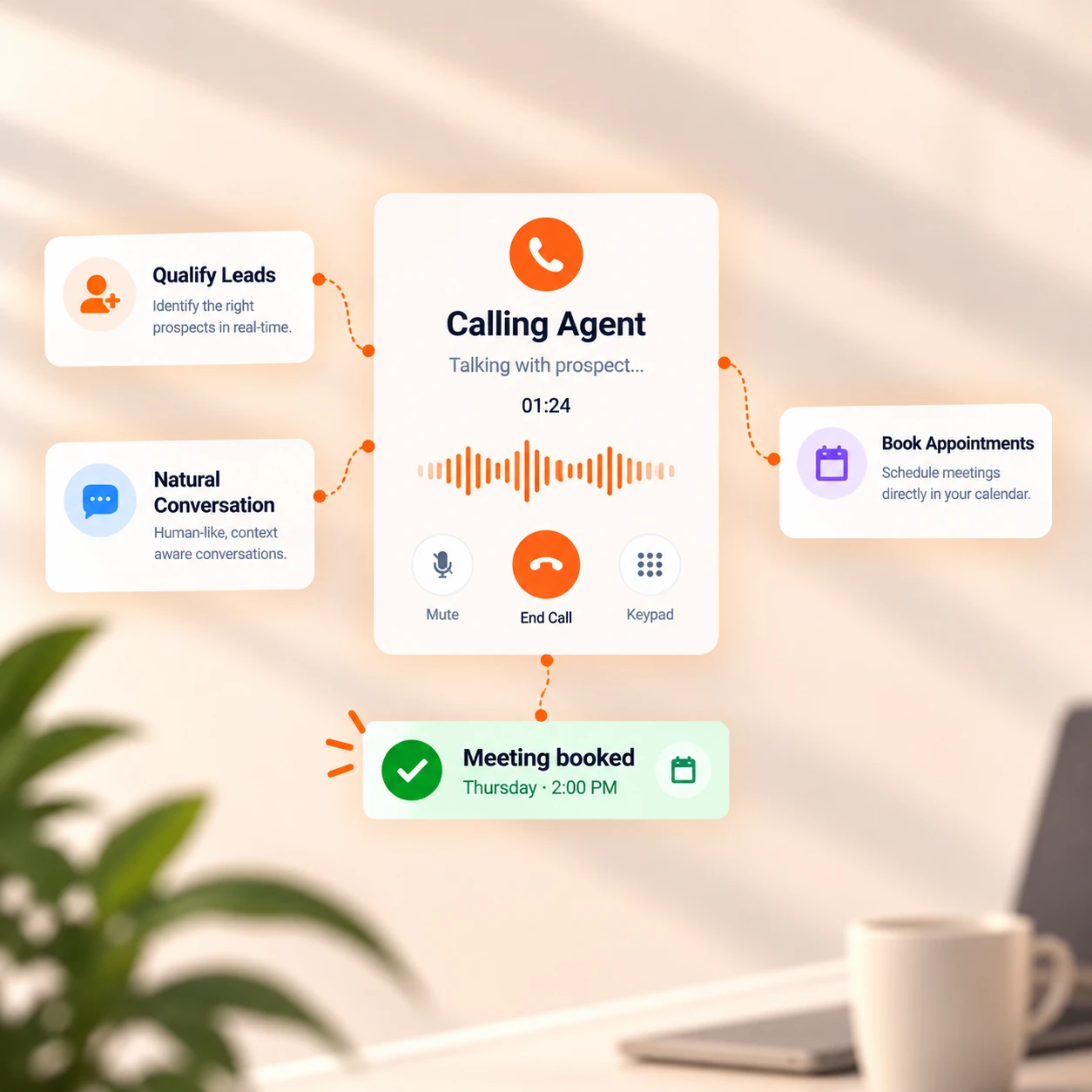 AI calling handset with prospect and calendar booking